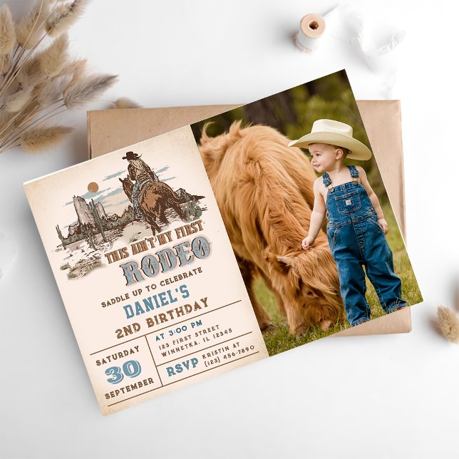 Second Rodeo Western Cowboy 2nd Birthday Photo Invitation (Creator Uploaded)