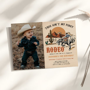 Second Rodeo Western Cowboy 2nd Birthday Photo Invitation
