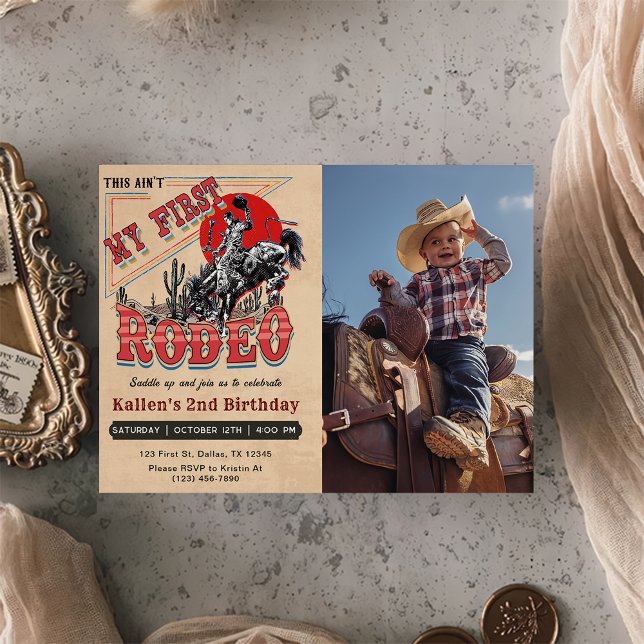 Second Rodeo Western Cowboy 2nd Photo Birthday Invitation (Creator Uploaded)