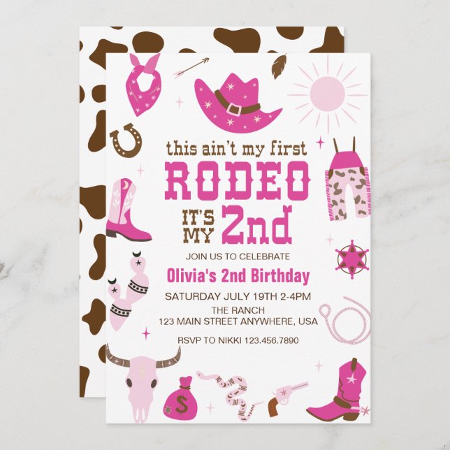Second Rodeo Western Cowgirl 2nd Birthday Invitation (Front/Back)