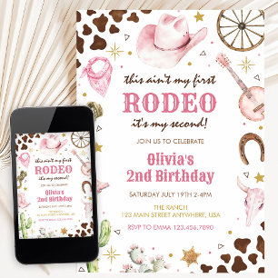 Second Rodeo Western Pink Cowgirl 2nd Birthday Invitation