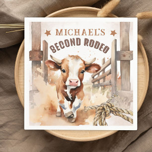 Second RODEO   Wild West Bull Cowboy 2nd Birthday Napkin