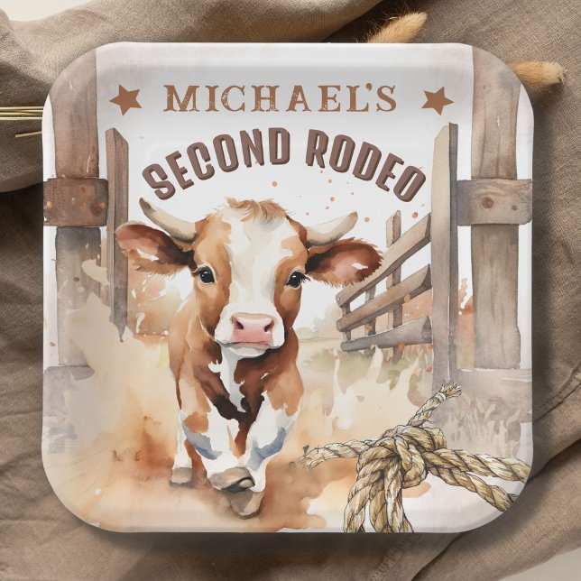 Second RODEO Wild West Bull Cowboy 2nd Birthday  Paper Plate (Creator Uploaded)