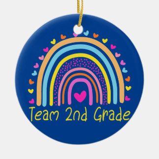 Second Team 2nd Grade Teacher Rainbow Ceramic Ornament