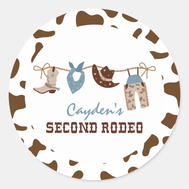 SecondRodeo Western Cowboy 2nd Birthday Classic Round Sticker (Front)