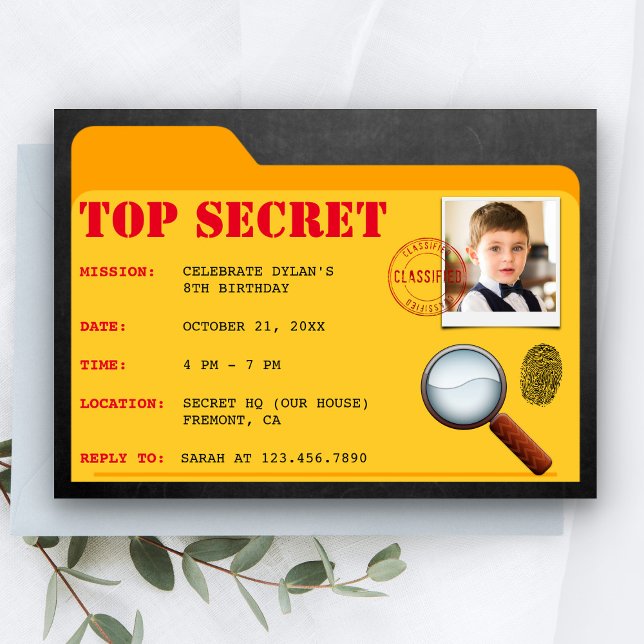 Secret Agent Detective Spy Birthday Party Invite (Creator Uploaded)
