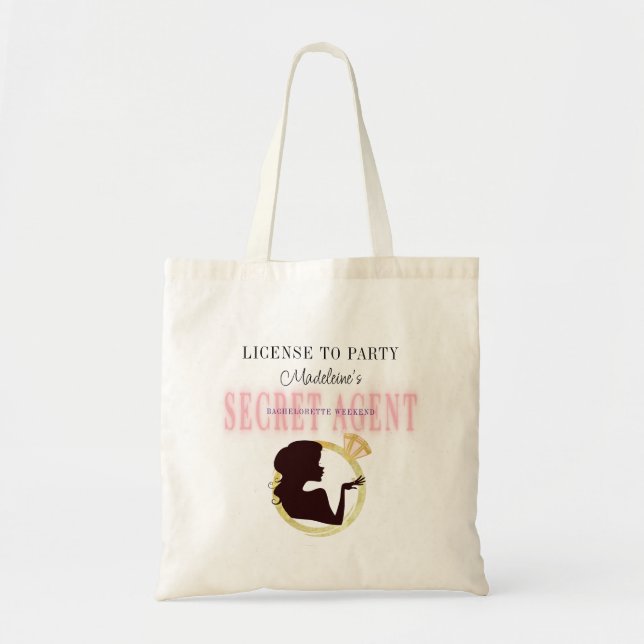 Secret Agent License Party Bachelorette Itinerary Tote Bag (Front)