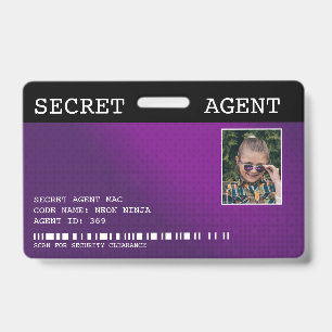 Secret Agent Spy Badge - PURPLE ID Badge