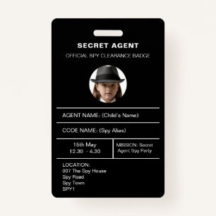 Secret Agent Spy Party identity badge ID Badge