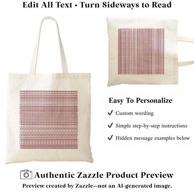 Secret Alphabet Pattern, Custom Text Burgundy Tote Bag (Creator Uploaded)