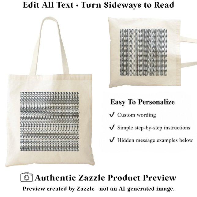 Secret Alphabet Pattern, Personalised Message Navy Tote Bag (Creator Uploaded)