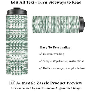 Secret Alphabet Pattern, Personalised Text Green Thermal Tumbler