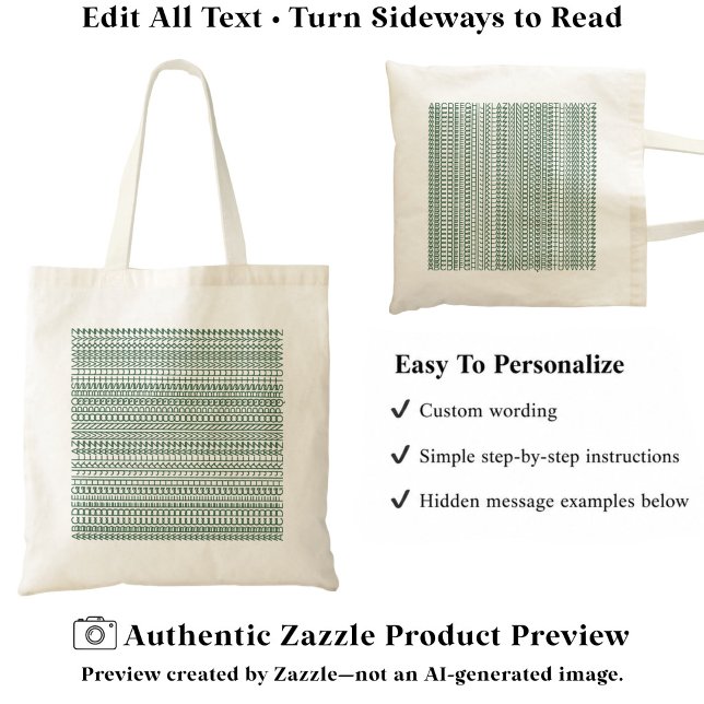Secret Alphabet Pattern, Personalised Text Green Tote Bag (Creator Uploaded)