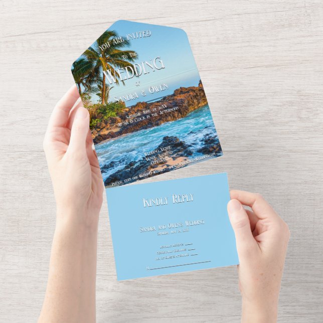 Secret Beach Maui, Tropical, Paradise, Wedding All In One Invitation (Tearaway)