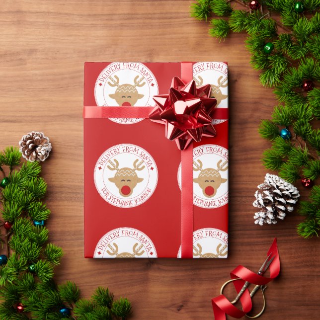 Secret delivery form Santa Christmas reindeer Wrapping Paper (Holiday Gift)