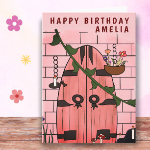 Secret Door Fairy Tale Drawing Girl Birthday  Card