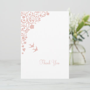 Secret Garden Blush Floral Lovebirds Wedding Thank You Card