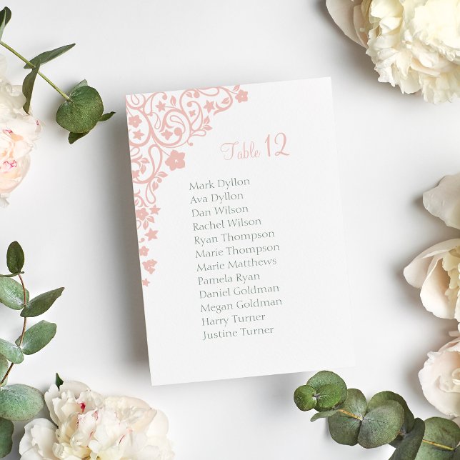 Secret Garden Blush Floral Seating Chart Wedding Table Number (Creator Uploaded)