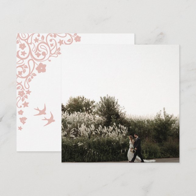 Secret Garden Blush Floral Square Photo Thank You Card (Front/Back)