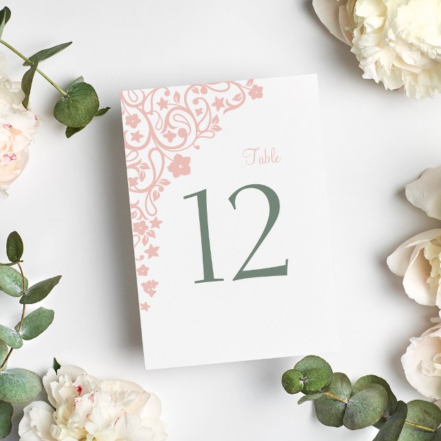 Secret Garden Blush Floral Wedding Table Number (Creator Uploaded)