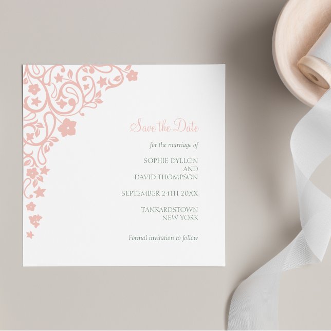 Secret Garden Blush Pink Floral Square Wedding Save The Date (Creator Uploaded)