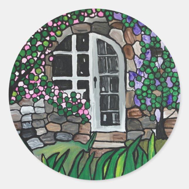Secret garden door classic round sticker (Front)