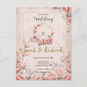 Secret Garden Floral Peach Pink Romantic Wedding Postcard