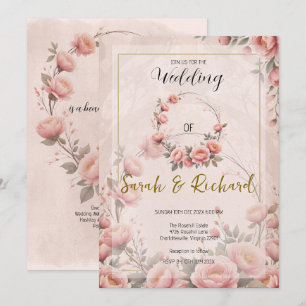 Secret Garden Floral Peach Pink Whimsical Wedding Invitation