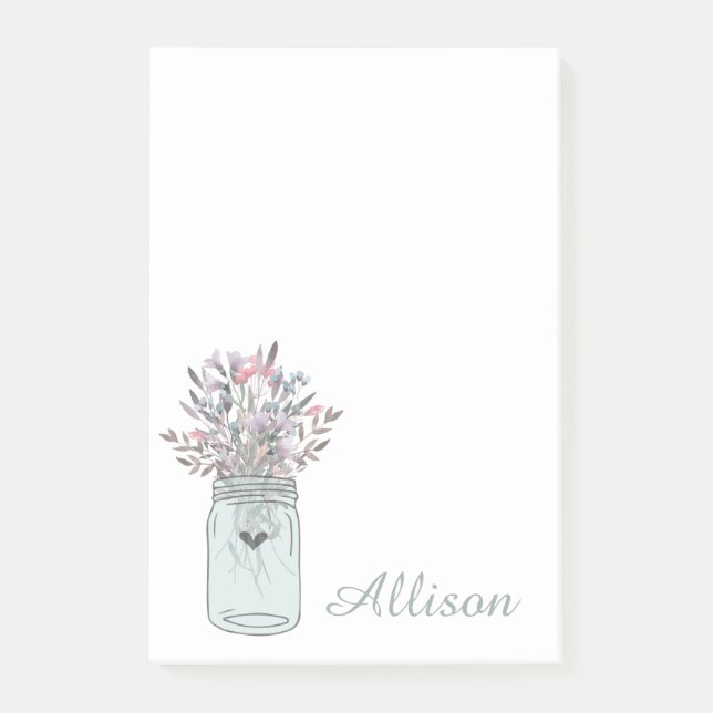 Secret Garden Mason Jar Personalised Post-it Notes (Front)