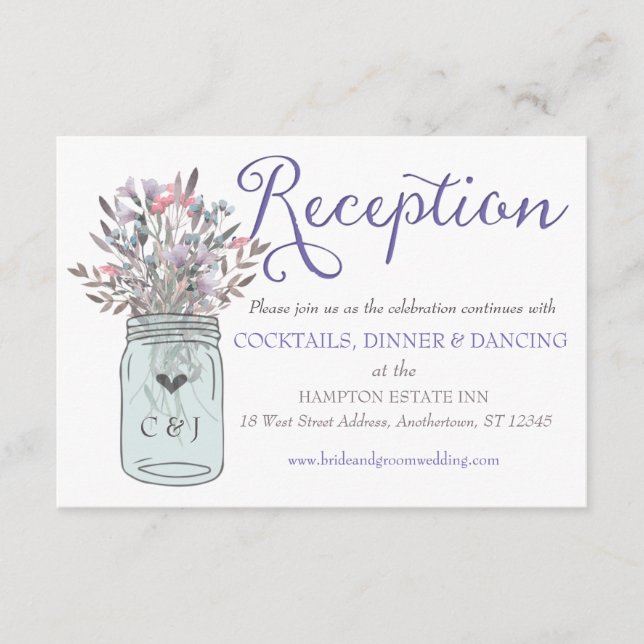 Secret Garden Mason Jar Reception Card Lilac (Front)