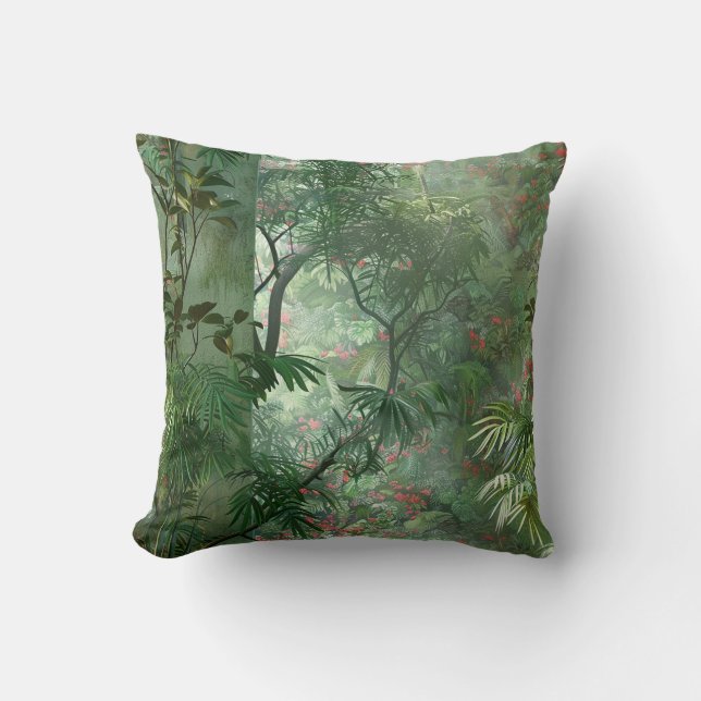 Secret garden mysterious jungle flowers and trees cushion (Front)