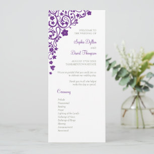 Secret Garden Purple Floral Lovebirds Wedding Program