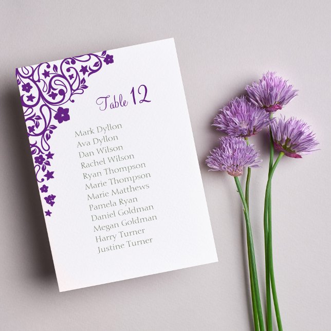Secret Garden Purple Floral Seating Chart Wedding Table Number (Creator Uploaded)