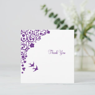 Secret Garden Purple Floral Square Wedding Thank You Card