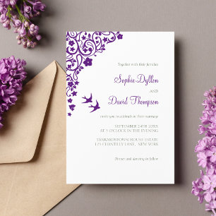 Secret Garden Purple Floral Woodland Birds Invitation