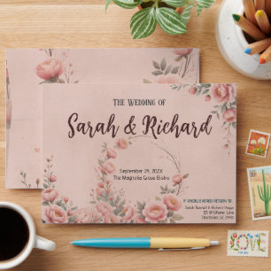 Secret Garden Romantic Peach Wedding Envelope