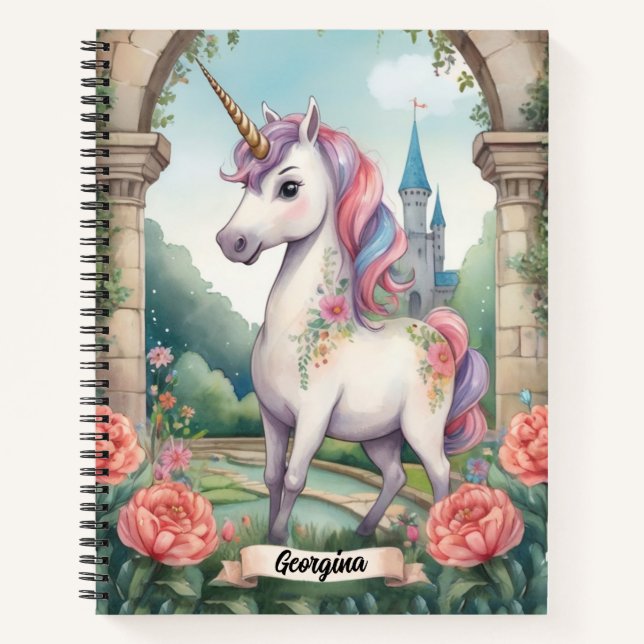 Secret Garden Unicorn Personalised Kids Notebook (Front)