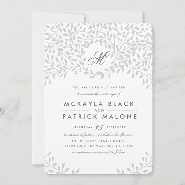 Secret Garden Wedding - Grey Invitation (Front)