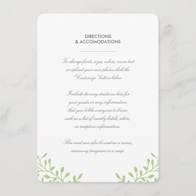 Secret Garden Wedding Insert Card - Green (Front)