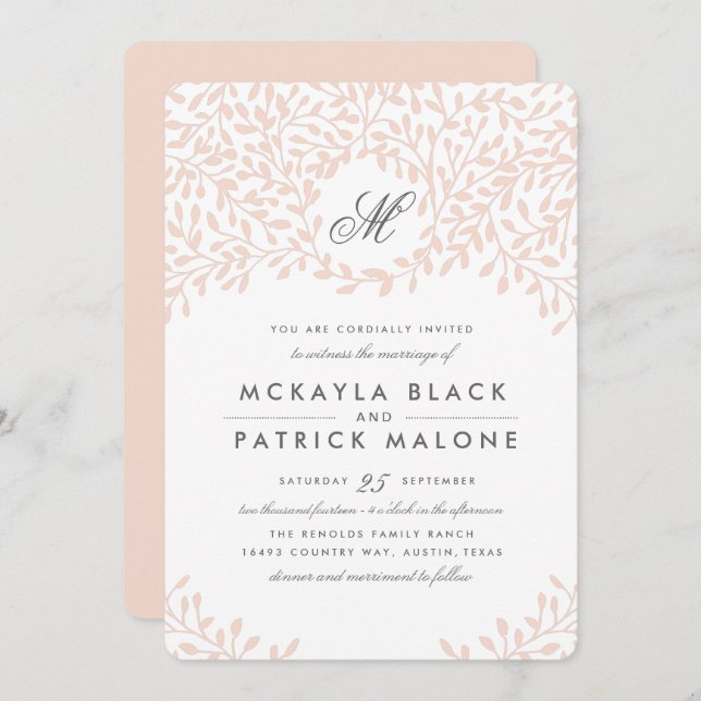 Secret Garden Wedding Invite - Blush (Front/Back)