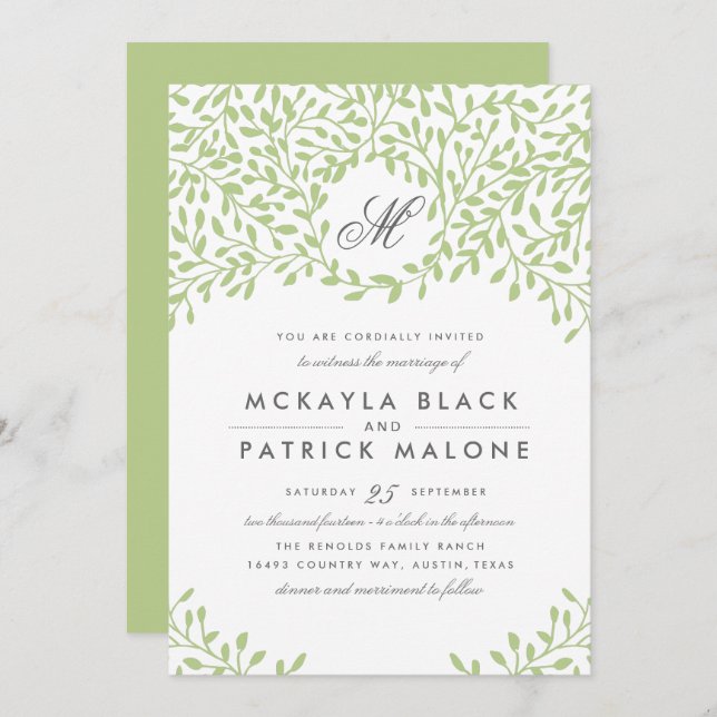 Secret Garden Wedding Invite - Green (Front/Back)