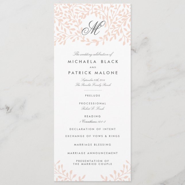Secret Garden Wedding Programs - Blush (Front)