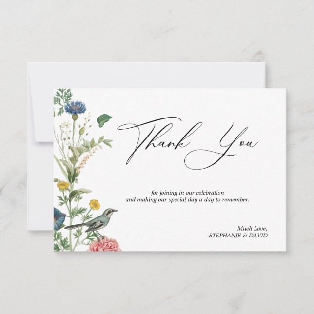 Secret Garden WildFlowers Bird Thank You Card (Front)