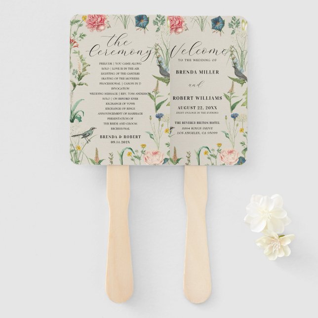 Secret Garden Wildflowers Wedding Frame 2 Hand Fan (Front and Back)