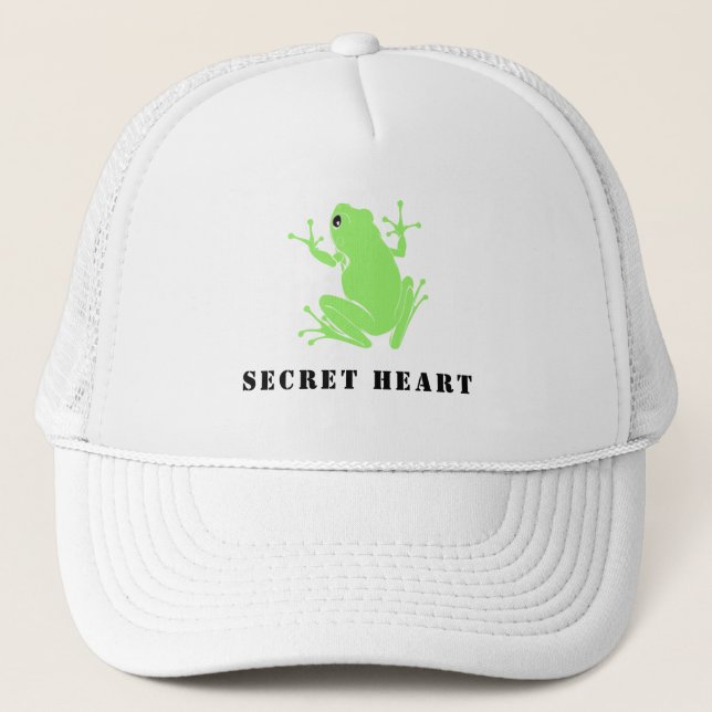 Secret Heart Green Frog Custom Text Trucker  Hat (Front)