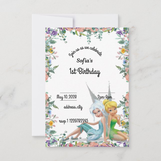 secret of the wings 1st birthday invitation (Front)