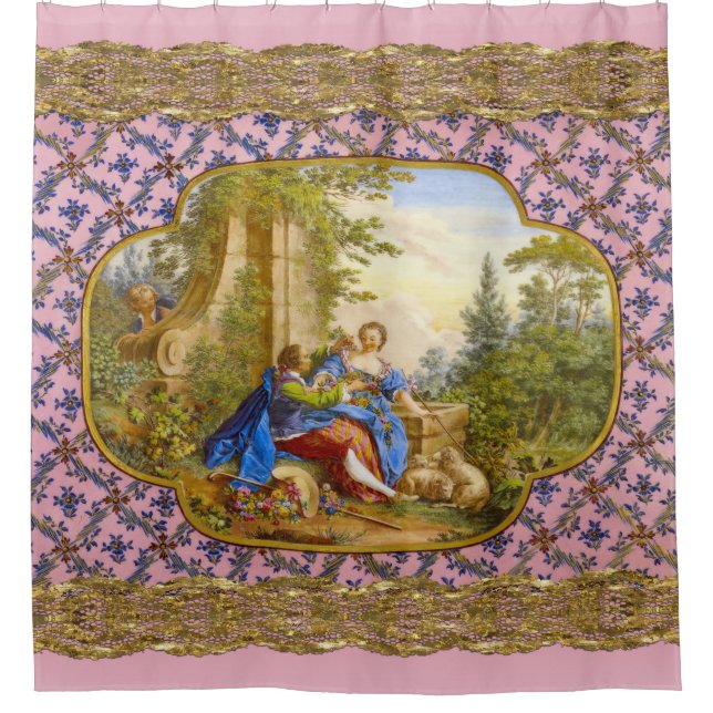 Secret Romance Baroque Girly French Pattern Shower Curtain (Front)