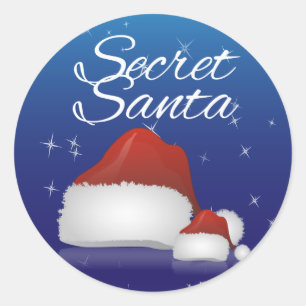 Secret Santa, Blue/Hat Classic Round Sticker