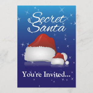 Secret Santa, Blue/Hat Invitation