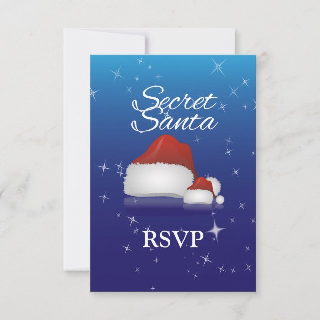 Secret Santa, Blue/Hat RSVP Card (Front)